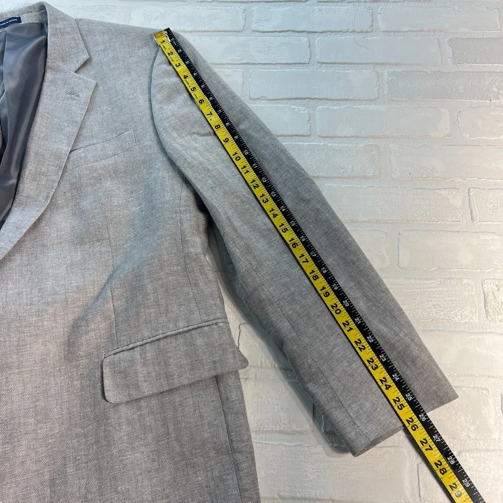 Stafford Sport Coat Mens 48 Regular Gray Linen Cotton Classic‎ Fit Herringbone